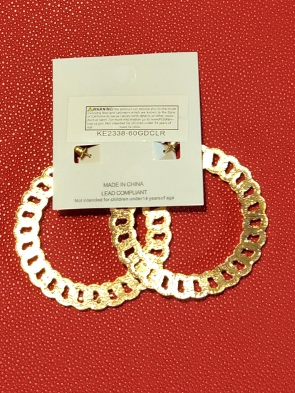 Gold Chain Link Open Hoop Flat Earrings with Rhinestones - Picture 3 of 3
